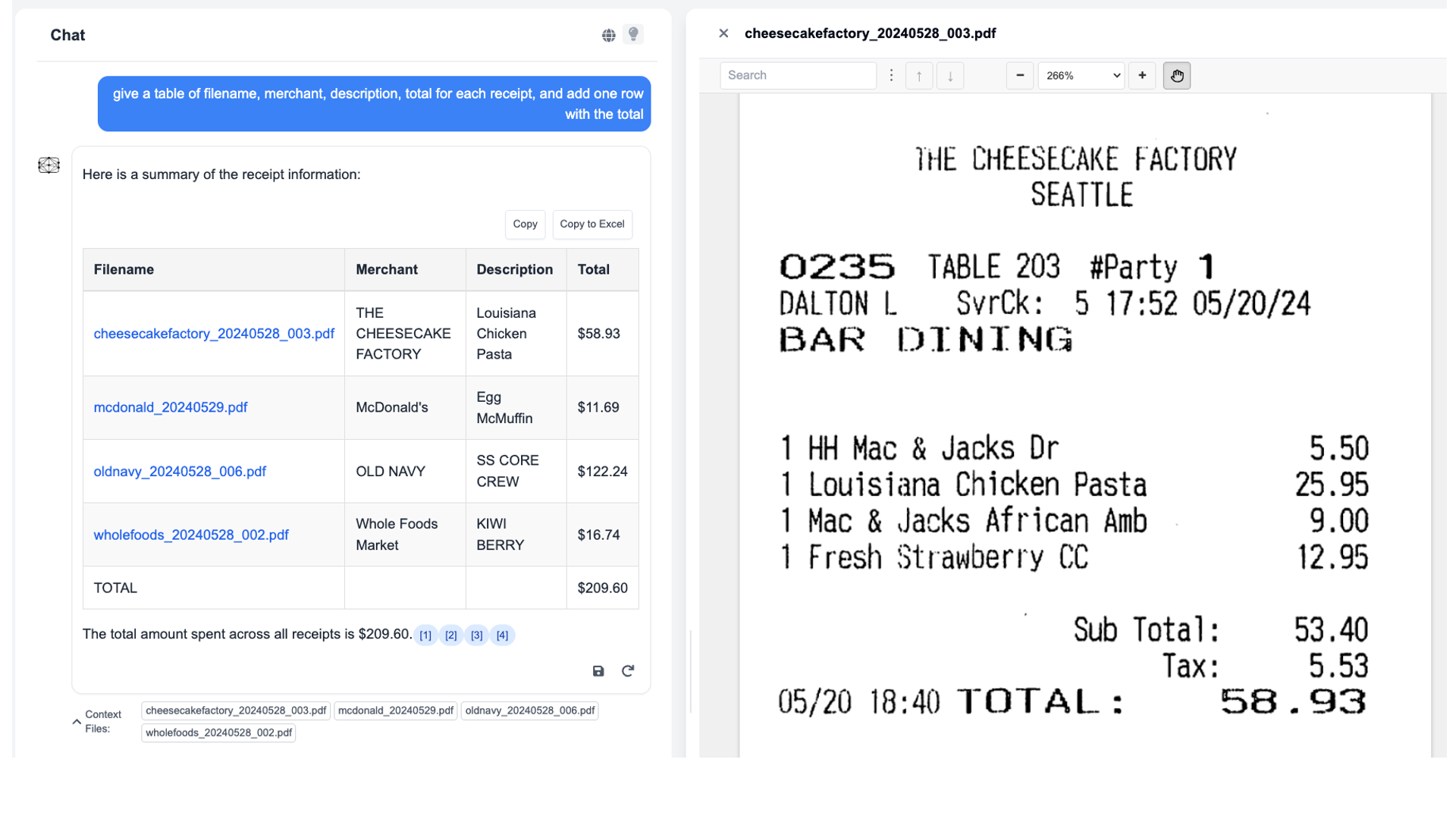Screenshot of visual data processing capabilities